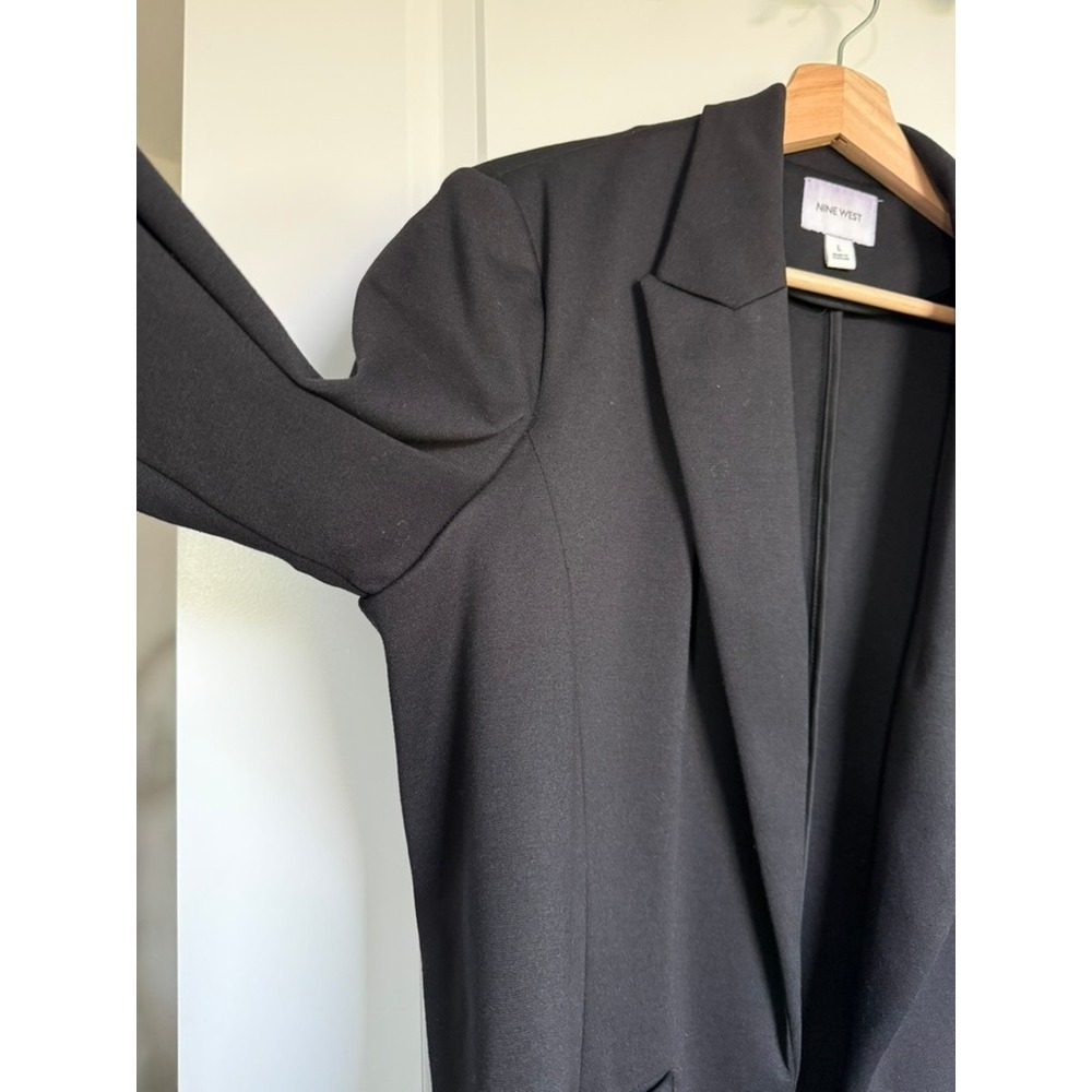 Nine West Womens Black Ruched 3/4 Sleeve Open Front Blazer Jacket Large - Picture 4 of 10